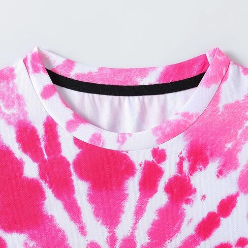 Tshyfiper Girls Tie Dye Shirt Short Sleeve Top Crew Neck Tee Shirts Kids Girl 3D Summer Clothes 6-14 Years in Saudi Arabia