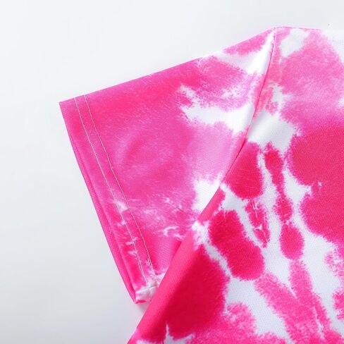 Tshyfiper Girls Tie Dye Shirt Short Sleeve Top Crew Neck Tee Shirts Kids Girl 3D Summer Clothes 6-14 Years in Saudi Arabia