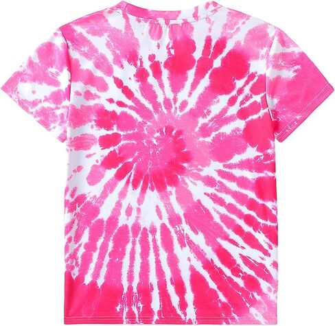Tshyfiper Girls Tie Dye Shirt Short Sleeve Top Crew Neck Tee Shirts Kids Girl 3D Summer Clothes 6-14 Years in Saudi Arabia