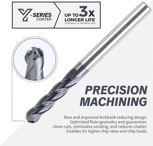 ZahyoX 4 Flutes TiAlN Coated Ball Nose End Mill, Solid Carbide Upcut Spiral CNC Router Bit, 1/4" Diameter, 1/8" Radius, 1/4" Shank, 1-1/8" Cutting Length, 3" Overall Length, CNC Cutter Milling Tool in Saudi Arabia