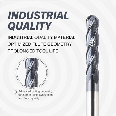 ZahyoX 4 Flutes TiAlN Coated Ball Nose End Mill, Solid Carbide Upcut Spiral CNC Router Bit, 1/4" Diameter, 1/8" Radius, 1/4" Shank, 1-1/8" Cutting Length, 3" Overall Length, CNC Cutter Milling Tool in Saudi Arabia