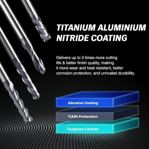 ZahyoX 4 Flutes TiAlN Coated Ball Nose End Mill, Solid Carbide Upcut Spiral CNC Router Bit, 1/4" Diameter, 1/8" Radius, 1/4" Shank, 1-1/8" Cutting Length, 3" Overall Length, CNC Cutter Milling Tool in Saudi Arabia