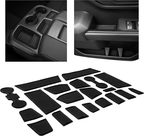 CupHolderHero يناسب ملحقات Chevy Silverado 1500 وGMC Sierra 2014-2022 Premium Custom Interior Nonslip AntiDdust CupHolder Insert، Console Liner Mats، مجموعة 20 قطعة (CrewCab مع مقاعد البدلاء) (أسود خالص) in Saudi Arabia