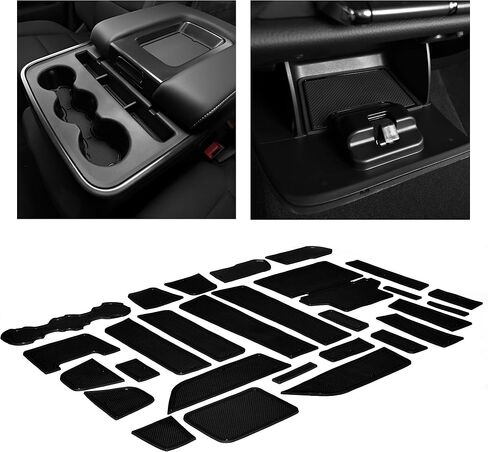 CupHolderHero يناسب ملحقات Chevy Silverado 1500 وGMC Sierra 2014-2022 Premium Custom Interior Nonslip AntiDdust CupHolder Insert، Console Liner Mats، مجموعة 20 قطعة (CrewCab مع مقاعد البدلاء) (أسود خالص) in Saudi Arabia