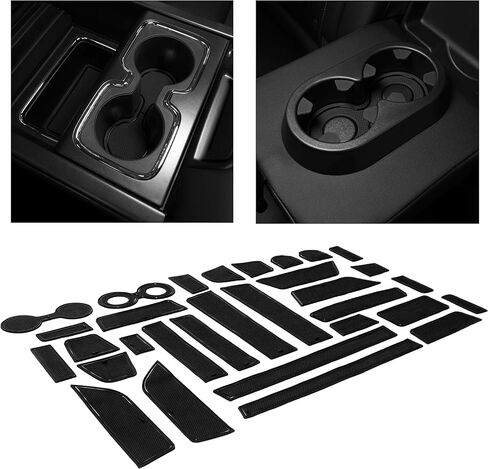 CupHolderHero يناسب ملحقات Chevy Silverado 1500 وGMC Sierra 2014-2022 Premium Custom Interior Nonslip AntiDdust CupHolder Insert، Console Liner Mats، مجموعة 20 قطعة (CrewCab مع مقاعد البدلاء) (أسود خالص) in Saudi Arabia