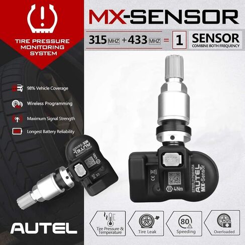 Autel TPMS Sensor 2in1 MX-Sensor 315Mhz/433Mhz OE-Level Universal Tire Pressure Monitoring System Sensors Programmable by Autel TPMS Tool Compatible with TS408 TS508 TS608 (Press-in Metal Valves 4pcs) in Saudi Arabia