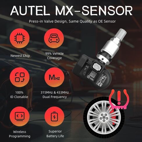 Autel TPMS Sensor 2in1 MX-Sensor 315Mhz/433Mhz OE-Level Universal Tire Pressure Monitoring System Sensors Programmable by Autel TPMS Tool Compatible with TS408 TS508 TS608 (Press-in Metal Valves 4pcs) in Saudi Arabia