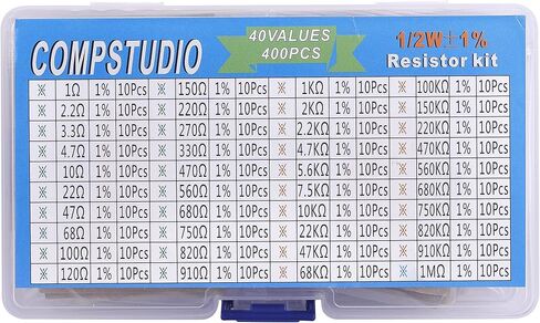 1/2 واط 1% 40 قيم 400 قطعة مجموعة متنوعة من المقاومات 1/2 واط فيلم معدني ثابت حزمة متنوعة من 1 أوم إلى 1 متر أوم 1/2 واط 0.5 واط مقاومات مشتركة متنوعة متوافقة مع RoHS مع تسامح ± 1٪ in Saudi Arabia