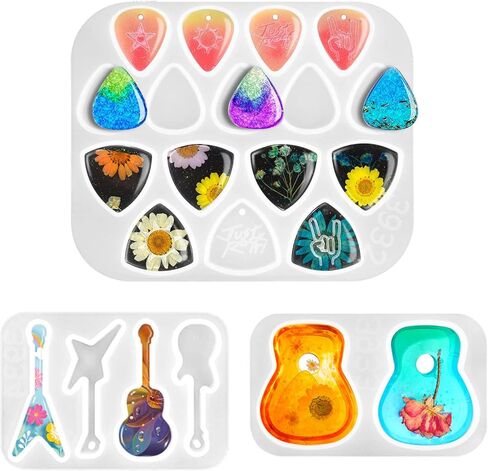 Resin Mold Silicone, CAYUDEN 3 Pack Guitar Pick Silicone Epoxy Resin Molds Creative Guitar Accessories Art Molds Guitar Pendant Silicone Epoxy Molds Non-Stick Casting Mould for Keychain, Kids, Gift in Kuwait