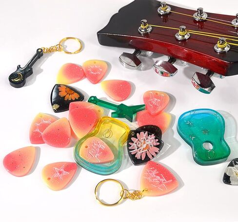 Resin Mold Silicone, CAYUDEN 3 Pack Guitar Pick Silicone Epoxy Resin Molds Creative Guitar Accessories Art Molds Guitar Pendant Silicone Epoxy Molds Non-Stick Casting Mould for Keychain, Kids, Gift in Kuwait