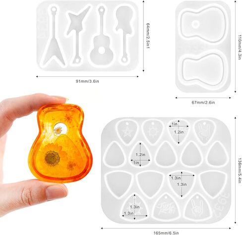 Resin Mold Silicone, CAYUDEN 3 Pack Guitar Pick Silicone Epoxy Resin Molds Creative Guitar Accessories Art Molds Guitar Pendant Silicone Epoxy Molds Non-Stick Casting Mould for Keychain, Kids, Gift in Kuwait
