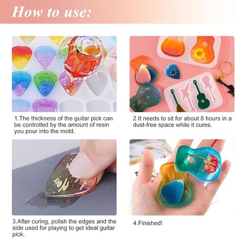 Resin Mold Silicone, CAYUDEN 3 Pack Guitar Pick Silicone Epoxy Resin Molds Creative Guitar Accessories Art Molds Guitar Pendant Silicone Epoxy Molds Non-Stick Casting Mould for Keychain, Kids, Gift in Kuwait
