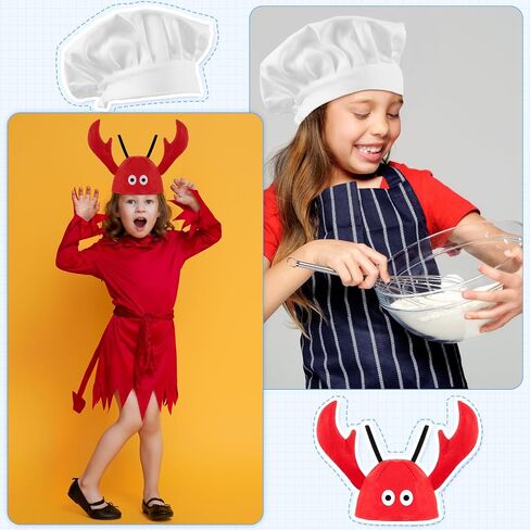 Hercicy 6 Pack Dress up Hats for Kids Toddler Costume Hats Photo Booth Hats Assorted Party Hats for Kids Cosplay Party Halloween Decorations, Chef, Police, Firemen, Wizard, Pirate, Lobster Styles in Saudi Arabia