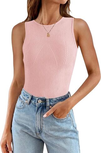 PRETTYGARDEN Womens Ribbed Tank Tops 2024 Summer Crewneck Sleeveless Tops Casual Tight Slim Fitted Knit Basic Tee Shirts in Saudi Arabia