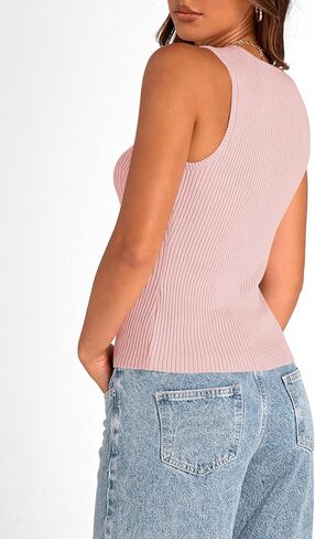 PRETTYGARDEN Womens Ribbed Tank Tops 2024 Summer Crewneck Sleeveless Tops Casual Tight Slim Fitted Knit Basic Tee Shirts in Saudi Arabia
