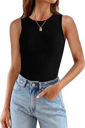 PRETTYGARDEN المرأة مضلع تانك القمم 2024 الصيف Crewneck بلوزات بلا أكمام عادية ضيق سليم المجهزة متماسكة الأساسية تي شيرت in Saudi Arabia