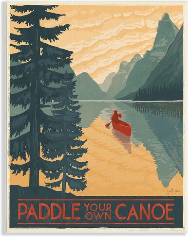 Stupell Industries Paddle Your Own Canoe Phrase Mountain Lake Adventure, Designed by Janelle Penner Wall Plaque, 13 x 19, Green in Saudi Arabia