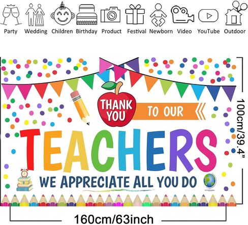 Teacher Appreciation Week Backdrop Banner Thank You Teacher Banner Decorations, Teachers Appreciation Week 2024 Banner for School Classroom Background Decorations in Saudi Arabia