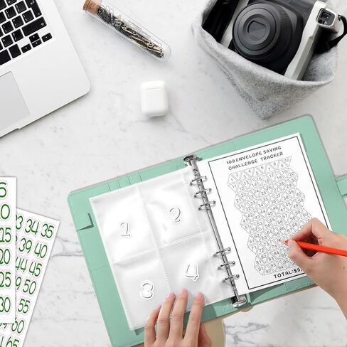 100 ظرف من كتاب التوفير لتحدي توفير المال مع ظرف نقدي، وكتيب تخطيط لملف الميزانية مقاس A5 لتخطيط الميزانية وتوفير المال بسهولة، وفر 5,050 دولارًا (أخضر) in Saudi Arabia