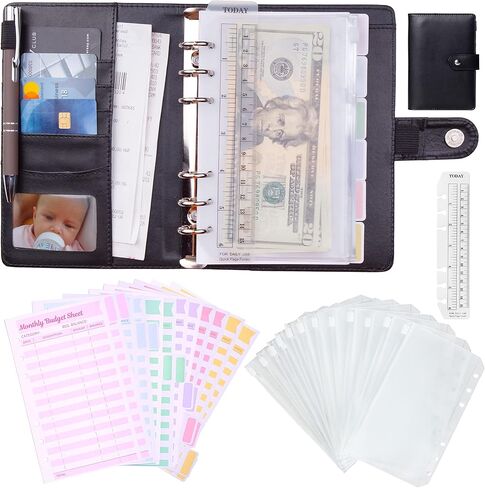 حافظة الميزانية مع مظاريف بسحاب - محفظة مجلد الميزانية مقاس A6، مظروف نقدي كبير وأوراق نفقات مخطط الميزانية، كتاب الميزانية الموفر للأموال، مجلد المال، منظم وحشو النقود - جلد وردي in Kuwait