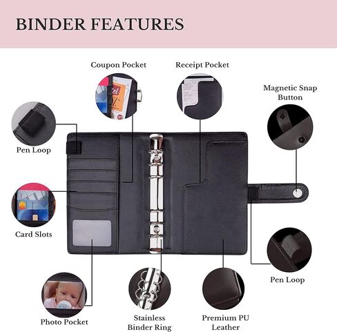 حافظة الميزانية مع مظاريف بسحاب - محفظة مجلد الميزانية مقاس A6، مظروف نقدي كبير وأوراق نفقات مخطط الميزانية، كتاب الميزانية الموفر للأموال، مجلد المال، منظم وحشو النقود - جلد وردي in Kuwait