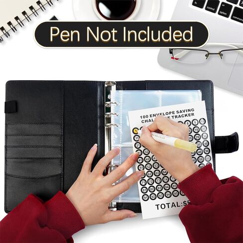 تحدي توفير المال في 100 ظرف، مجلد توفير المال، مجلد ميزانية مقاس a5، مجلد توفير المال في تحدي 100 يوم، كتاب تحدي توفير المال في المغلف، طريقة سهلة وممتعة لتوفير 5,050 دولارًا أمريكيًا باللون الأسود in Kuwait