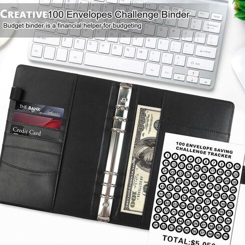 تحدي توفير المال في 100 ظرف، مجلد توفير المال، مجلد ميزانية مقاس a5، مجلد توفير المال في تحدي 100 يوم، كتاب تحدي توفير المال في المغلف، طريقة سهلة وممتعة لتوفير 5,050 دولارًا أمريكيًا باللون الأسود in Kuwait