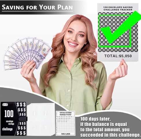 تحدي توفير المال في 100 ظرف، مجلد توفير المال، مجلد ميزانية مقاس a5، مجلد توفير المال في تحدي 100 يوم، كتاب تحدي توفير المال في المغلف، طريقة سهلة وممتعة لتوفير 5,050 دولارًا أمريكيًا باللون الأسود in Kuwait