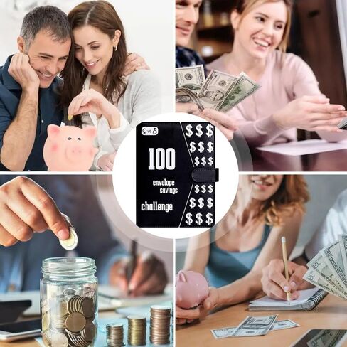 تحدي توفير المال في 100 ظرف، مجلد توفير المال، مجلد ميزانية مقاس a5، مجلد توفير المال في تحدي 100 يوم، كتاب تحدي توفير المال في المغلف، طريقة سهلة وممتعة لتوفير 5,050 دولارًا أمريكيًا باللون الأسود in Kuwait