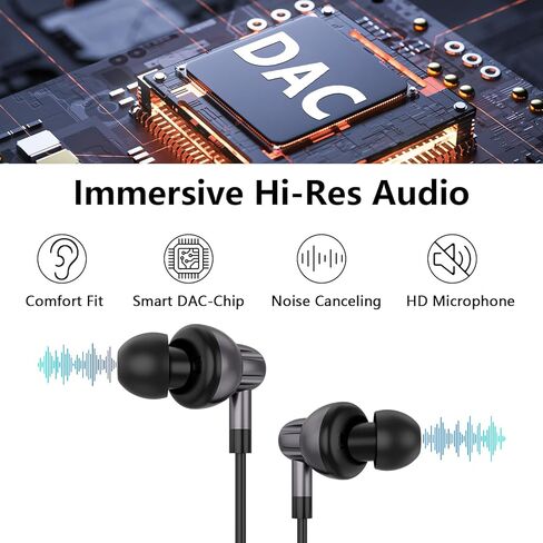 سماعات أذن ACAGET USB C لهاتف iPhone 15 Pro Max 15 Plus iPad Pro سلكية مع ميكروفون HiFi Stereo Type C سماعة إلغاء الضوضاء سماعة رأس Android لهاتف Samsung Galaxy S24 Ultra S23 FE S22 S21 S20 in Kuwait