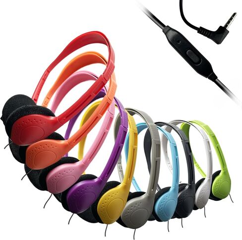 Wired On-Ear Headphones with 3.5mm Connector, Microphone with Built-in Remote to Control Music, Phone Calls, Bulk Wholesale, 10 Pack, Black Color in Saudi Arabia