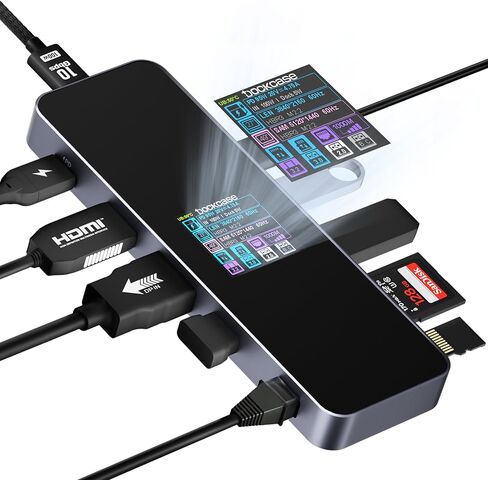 DOCKCASE Visual Smart USB C Hub (10-in-1) with 4K@60Hz HDMI and DP, Gigabit Ethernet, 1 USB-C and 3 USB-A Ports, 100w PD Power Delivery, UHS-II TF/SD Card Slot for MacBook Air/Pro, XPS, and More in Saudi Arabia