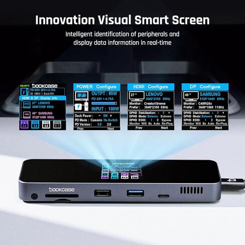 DOCKCASE Visual Smart USB C Hub (10-in-1) with 4K@60Hz HDMI and DP, Gigabit Ethernet, 1 USB-C and 3 USB-A Ports, 100w PD Power Delivery, UHS-II TF/SD Card Slot for MacBook Air/Pro, XPS, and More in Saudi Arabia