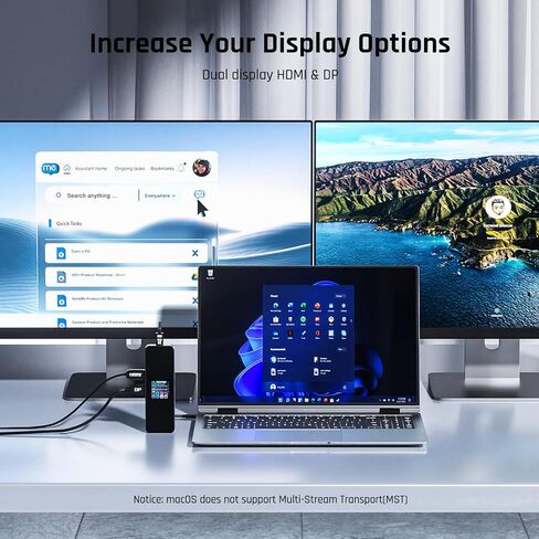 DOCKCASE Visual Smart USB C Hub (10-in-1) with 4K@60Hz HDMI and DP, Gigabit Ethernet, 1 USB-C and 3 USB-A Ports, 100w PD Power Delivery, UHS-II TF/SD Card Slot for MacBook Air/Pro, XPS, and More in Saudi Arabia