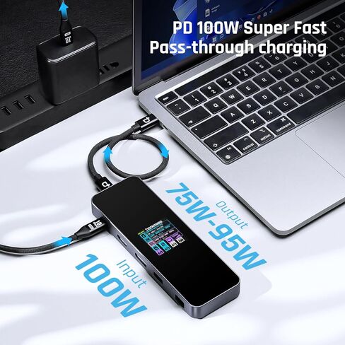 DOCKCASE Visual Smart USB C Hub (10-in-1) with 4K@60Hz HDMI and DP, Gigabit Ethernet, 1 USB-C and 3 USB-A Ports, 100w PD Power Delivery, UHS-II TF/SD Card Slot for MacBook Air/Pro, XPS, and More in Saudi Arabia