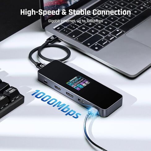 DOCKCASE Visual Smart USB C Hub (10-in-1) with 4K@60Hz HDMI and DP, Gigabit Ethernet, 1 USB-C and 3 USB-A Ports, 100w PD Power Delivery, UHS-II TF/SD Card Slot for MacBook Air/Pro, XPS, and More in Saudi Arabia