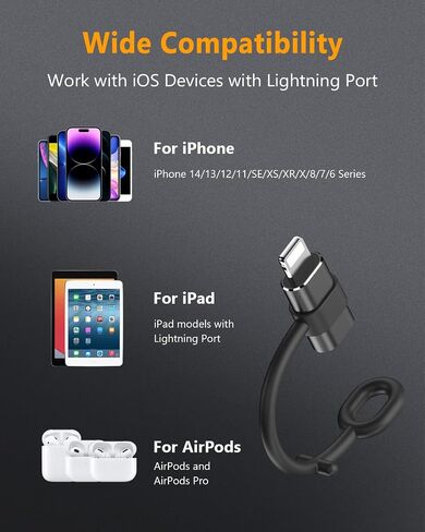 محول USB C إلى Lightning - عبوتان، شحن سريع 27 وات PD لجهاز iPhone 14/13/12/11، لجهاز iPad Pro/Air/Mini، لأجهزة AirPods، يدعم مزامنة البيانات، وليس لسماعات الرأس/الصوت/OTG، مع خاصية مكافحة الضياع حلقة، أسود in Saudi Arabia