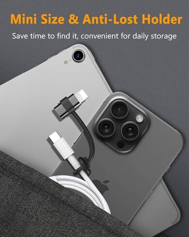 محول USB C إلى Lightning - عبوتان، شحن سريع 27 وات PD لجهاز iPhone 14/13/12/11، لجهاز iPad Pro/Air/Mini، لأجهزة AirPods، يدعم مزامنة البيانات، وليس لسماعات الرأس/الصوت/OTG، مع خاصية مكافحة الضياع حلقة، أسود in Saudi Arabia