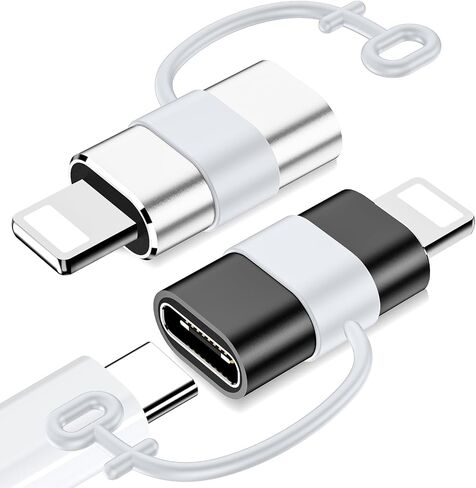 محول USB C إلى Lightning - عبوتان، شحن سريع 27 وات PD لجهاز iPhone 14/13/12/11، لجهاز iPad Pro/Air/Mini، لأجهزة AirPods، يدعم مزامنة البيانات، وليس لسماعات الرأس/الصوت/OTG، مع خاصية مكافحة الضياع حلقة، أسود in Saudi Arabia