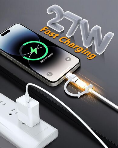 محول USB C إلى Lightning - عبوتان، شحن سريع 27 وات PD لجهاز iPhone 14/13/12/11، لجهاز iPad Pro/Air/Mini، لأجهزة AirPods، يدعم مزامنة البيانات، وليس لسماعات الرأس/الصوت/OTG، مع خاصية مكافحة الضياع حلقة، أسود in Saudi Arabia