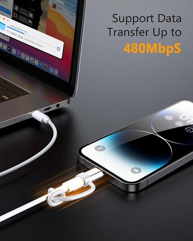محول USB C إلى Lightning - عبوتان، شحن سريع 27 وات PD لجهاز iPhone 14/13/12/11، لجهاز iPad Pro/Air/Mini، لأجهزة AirPods، يدعم مزامنة البيانات، وليس لسماعات الرأس/الصوت/OTG، مع خاصية مكافحة الضياع حلقة، أسود in Saudi Arabia