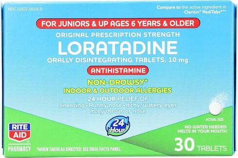 Rite Aid Kid's Non-Drowsy Allergy Relief, Loratadine 10mg, Mint Flavor - 30 Tablets | Orally Disintegrating Tabs | Ages 6 and Older in Kuwait