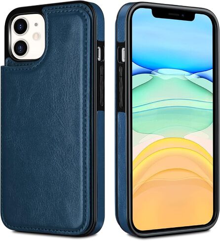 حافظة محفظة HianDier لهاتف iPhone 11 مقاس 6.1 بوصة حافظة واقية نحيفة مع فتحة لبطاقة الائتمان وحامل قلاب من جلد البولي يوريثان الناعم وغطاء إغلاق مغناطيسي لهاتف 2019 iPhone 11 iPhone XI، أسود in Kuwait