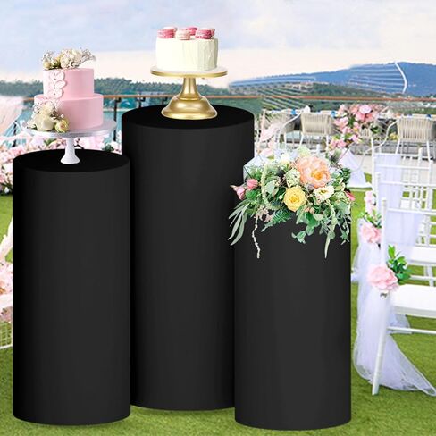 FUHSY Spandex Cylinder Pedestal Stand Covers for Party Set of 3 Spandex Cylinder Covers Royal Blue Round Plinth Covers Stretchy Fabric Birthday Display Pillar Cover for Bridal Baby Shower Decor in Kuwait