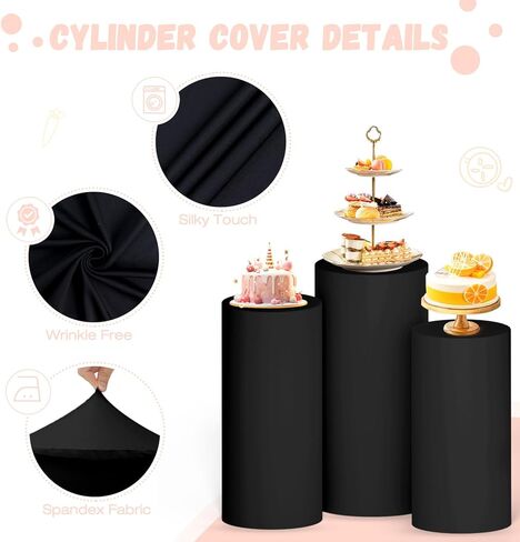 FUHSY Spandex Cylinder Pedestal Stand Covers for Party Set of 3 Spandex Cylinder Covers Royal Blue Round Plinth Covers Stretchy Fabric Birthday Display Pillar Cover for Bridal Baby Shower Decor in Kuwait