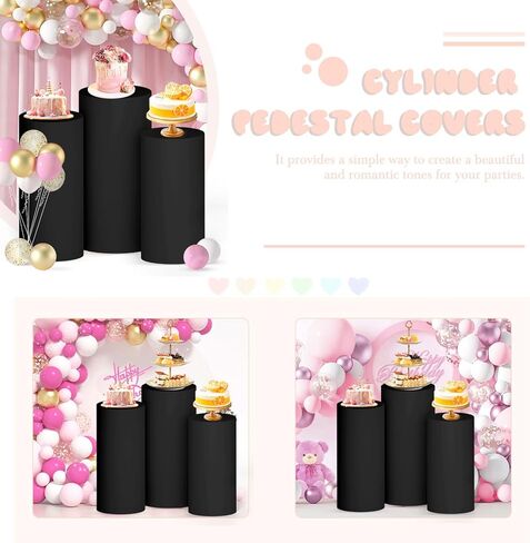 FUHSY Spandex Cylinder Pedestal Stand Covers for Party Set of 3 Spandex Cylinder Covers Royal Blue Round Plinth Covers Stretchy Fabric Birthday Display Pillar Cover for Bridal Baby Shower Decor in Kuwait