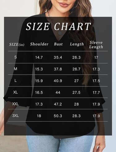 AKEWEI Women's 3/4 Length Bell Sleeve Tops V Neck Dressy Casual Shirts Ladies Loose Fit Blouses Tunic in Saudi Arabia