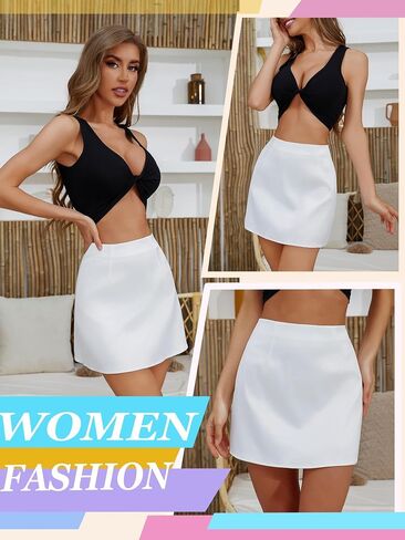 Womens Mini Skirt High Waisted Satin Skirt Silk A-Line Casual Mini Skirts for Women Short Skirt Party Skirts in Saudi Arabia