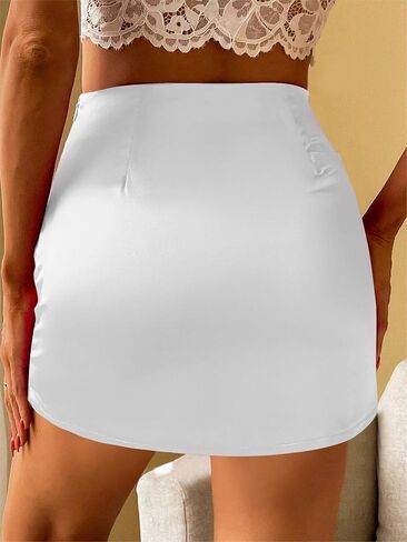Womens Mini Skirt High Waisted Satin Skirt Silk A-Line Casual Mini Skirts for Women Short Skirt Party Skirts in Saudi Arabia