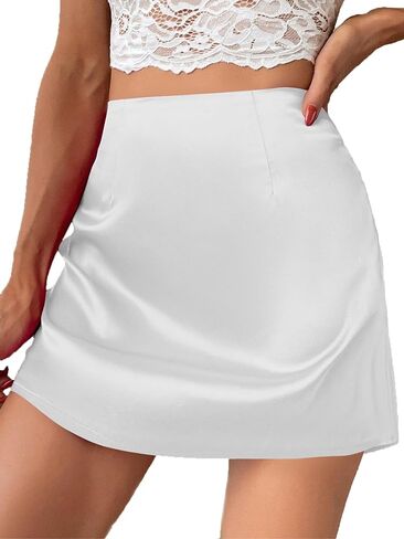 Womens Mini Skirt High Waisted Satin Skirt Silk A-Line Casual Mini Skirts for Women Short Skirt Party Skirts in Saudi Arabia